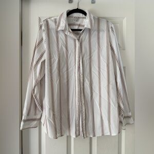 Striped White and Brown Men’s Button-Up Shirt
